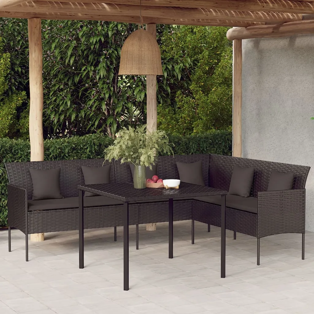 vidaXL Divano da Giardino a L con Cuscini Nero in Polyrattan