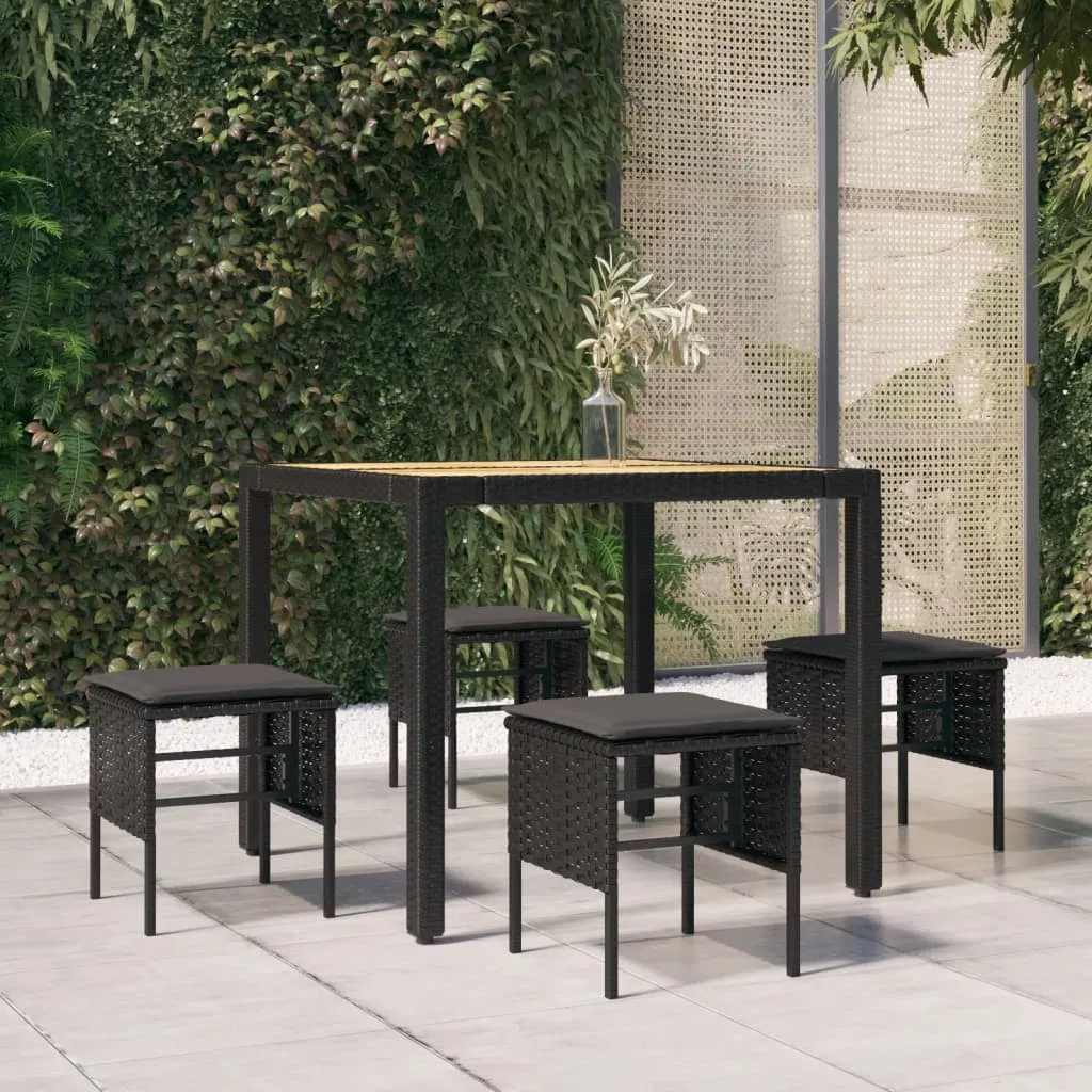 vidaXL Poggiapiedi da Giardino con Cuscini 4pz Nero in Polyrattan