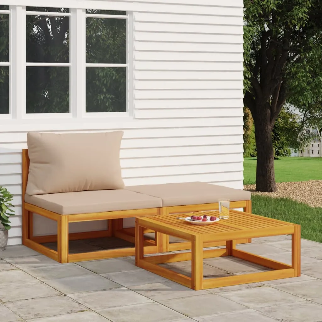 vidaXL Set Mobili da Giardino 3pz con Cuscini Legno Massello di Acacia