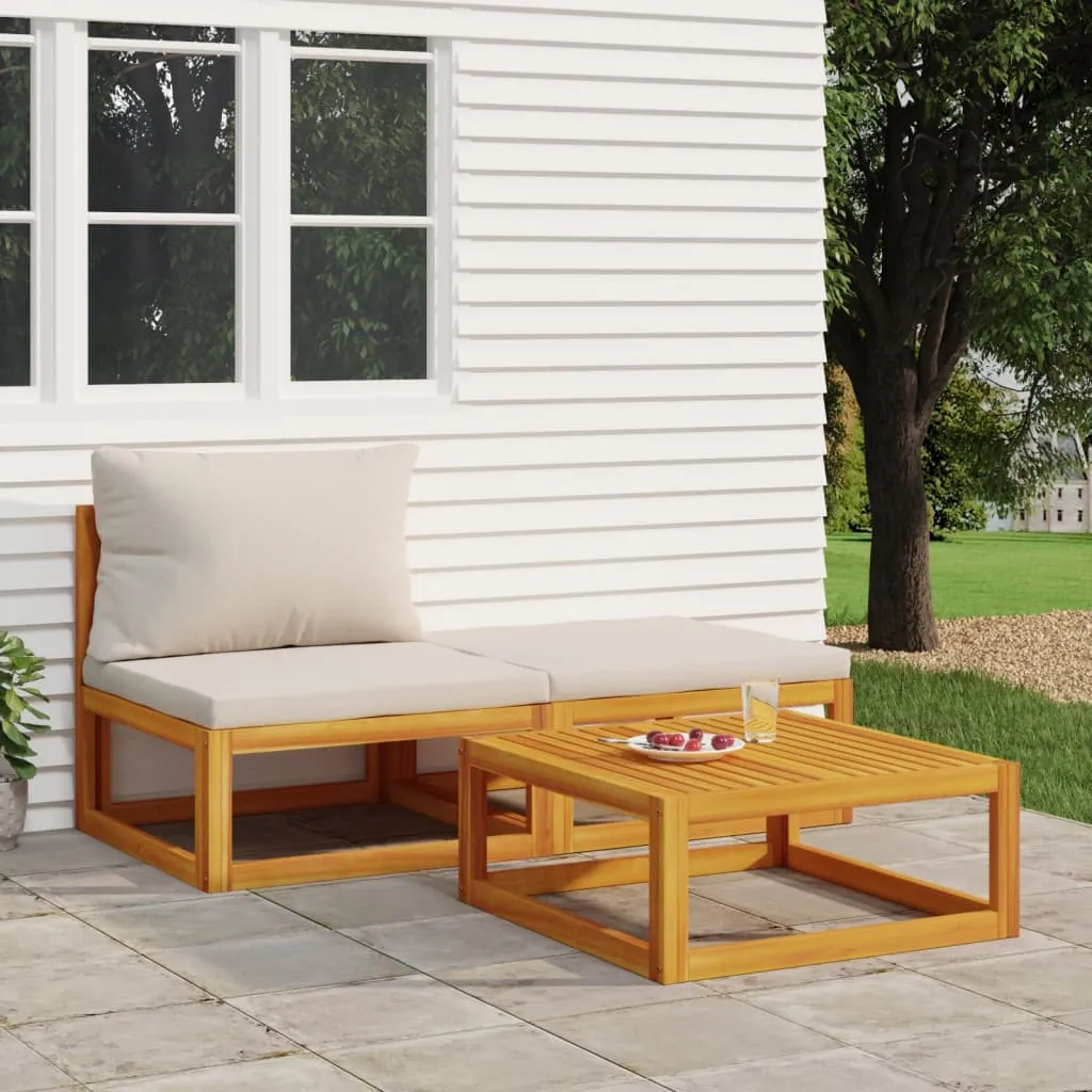 vidaXL Set Mobili da Giardino 3pz con Cuscini Legno Massello di Acacia