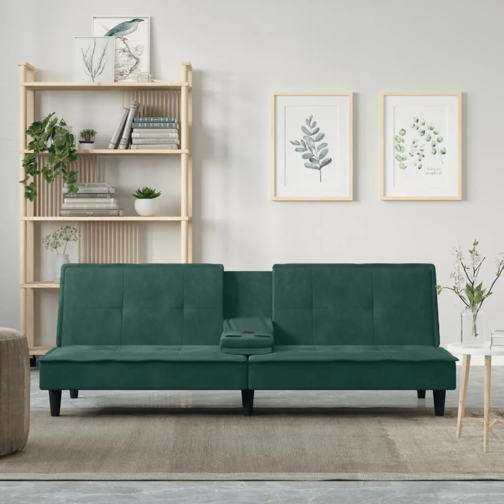 vidaXL Divano Letto con Portabicchieri in Velluto Verde Scuro