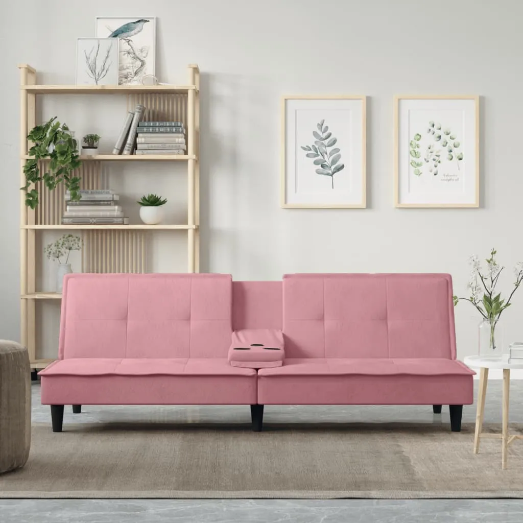 vidaXL Divano Letto con Portabicchieri in Velluto Rosa