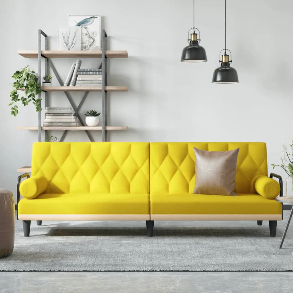 vidaXL Divano Letto con Braccioli Giallo Chiaro in Tessuto