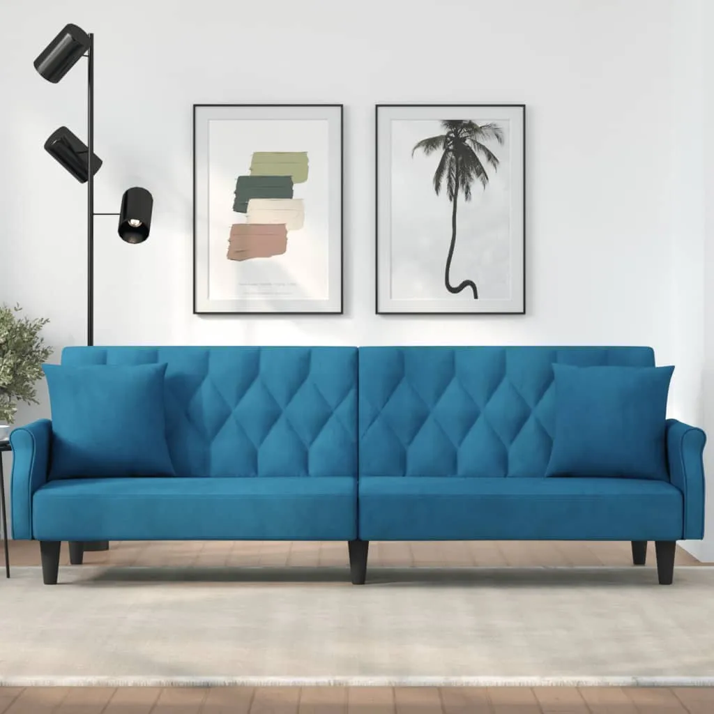 vidaXL Divano Letto con Braccioli Blu in Velluto