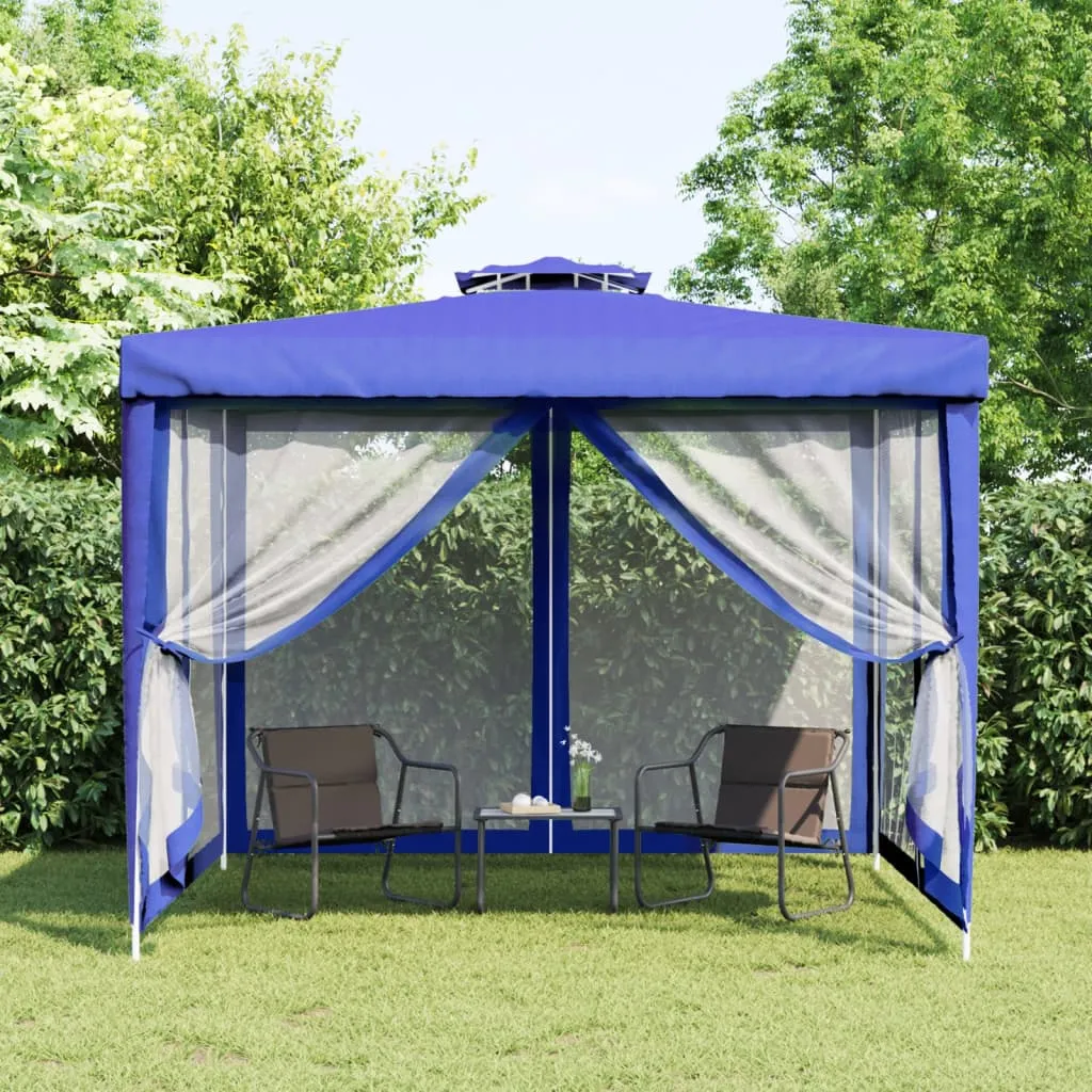 vidaXL Gazebo con Tetto Doppio Blu 3x3x2,68 m in Tessuto