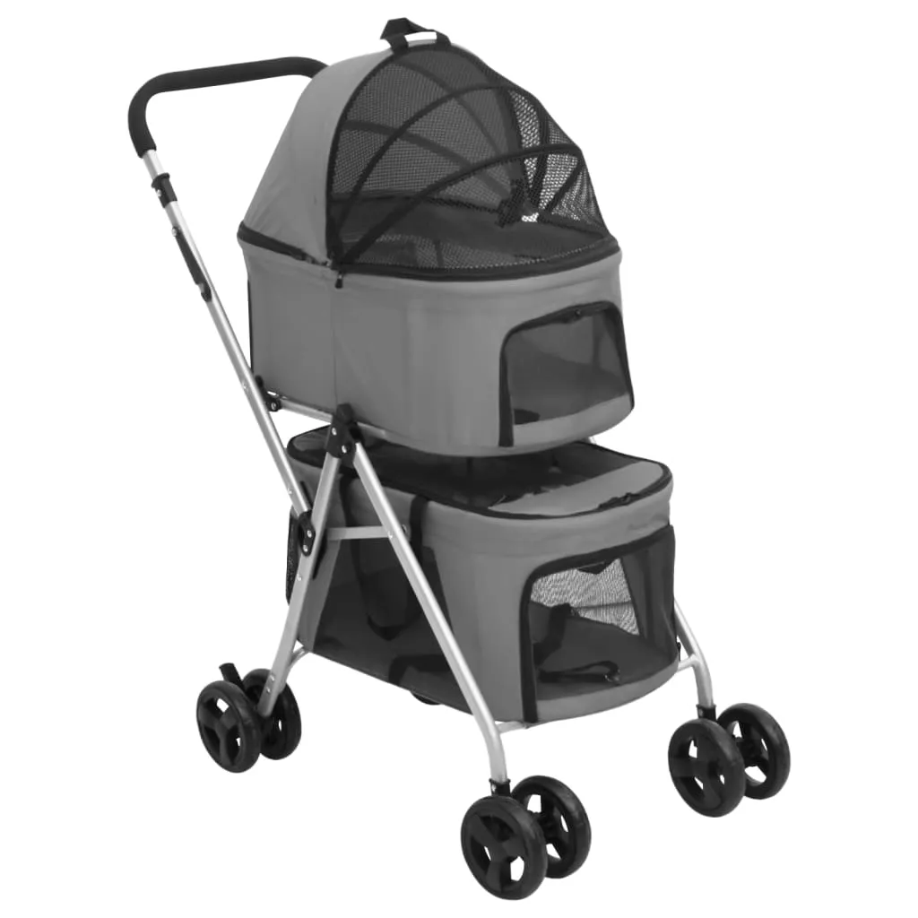 vidaXL Passeggino Cani Pieghevole 2 Livelli Grigio 83x48x97cm Tessuto