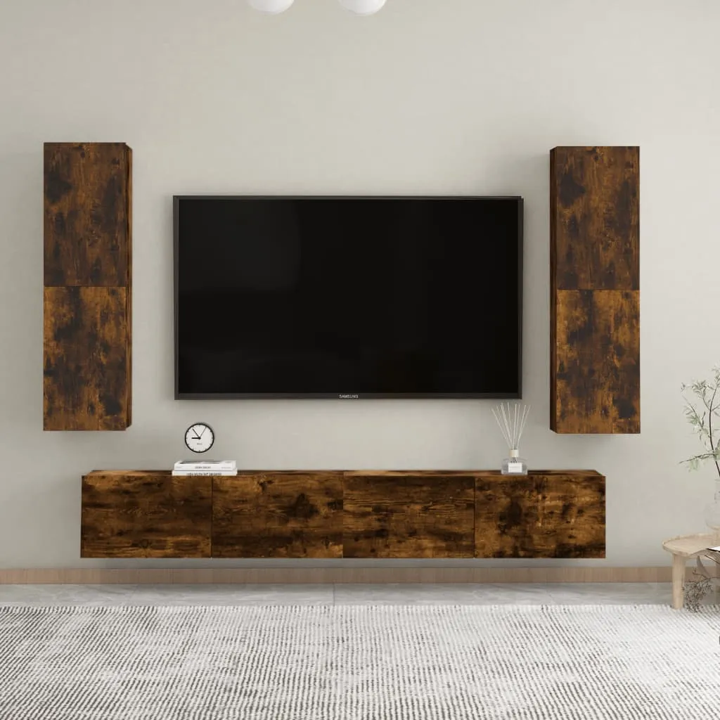 vidaXL Mobili Porta TV a Parete 2 pz Rovere Fumo 30,5x30x110 cm