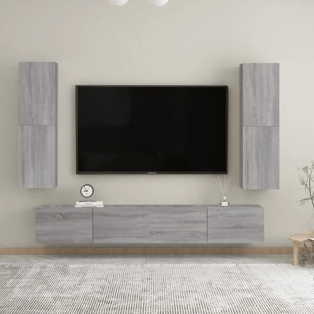 vidaXL Mobili Porta TV a Parete 2 pz Grigio Sonoma 30,5x30x110 cm