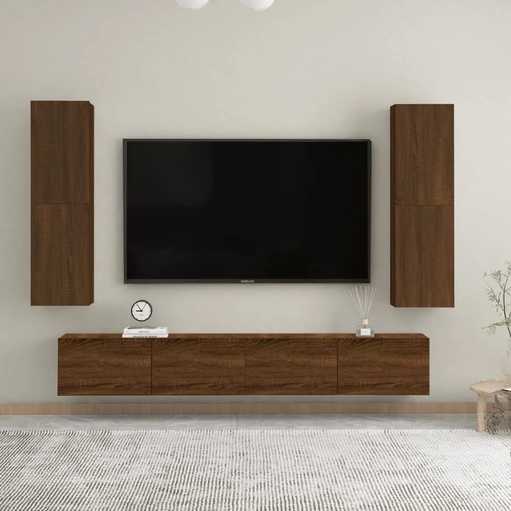 vidaXL Mobili Porta TV a Parete 2 pz Rovere Marrone 30,5x30x110 cm