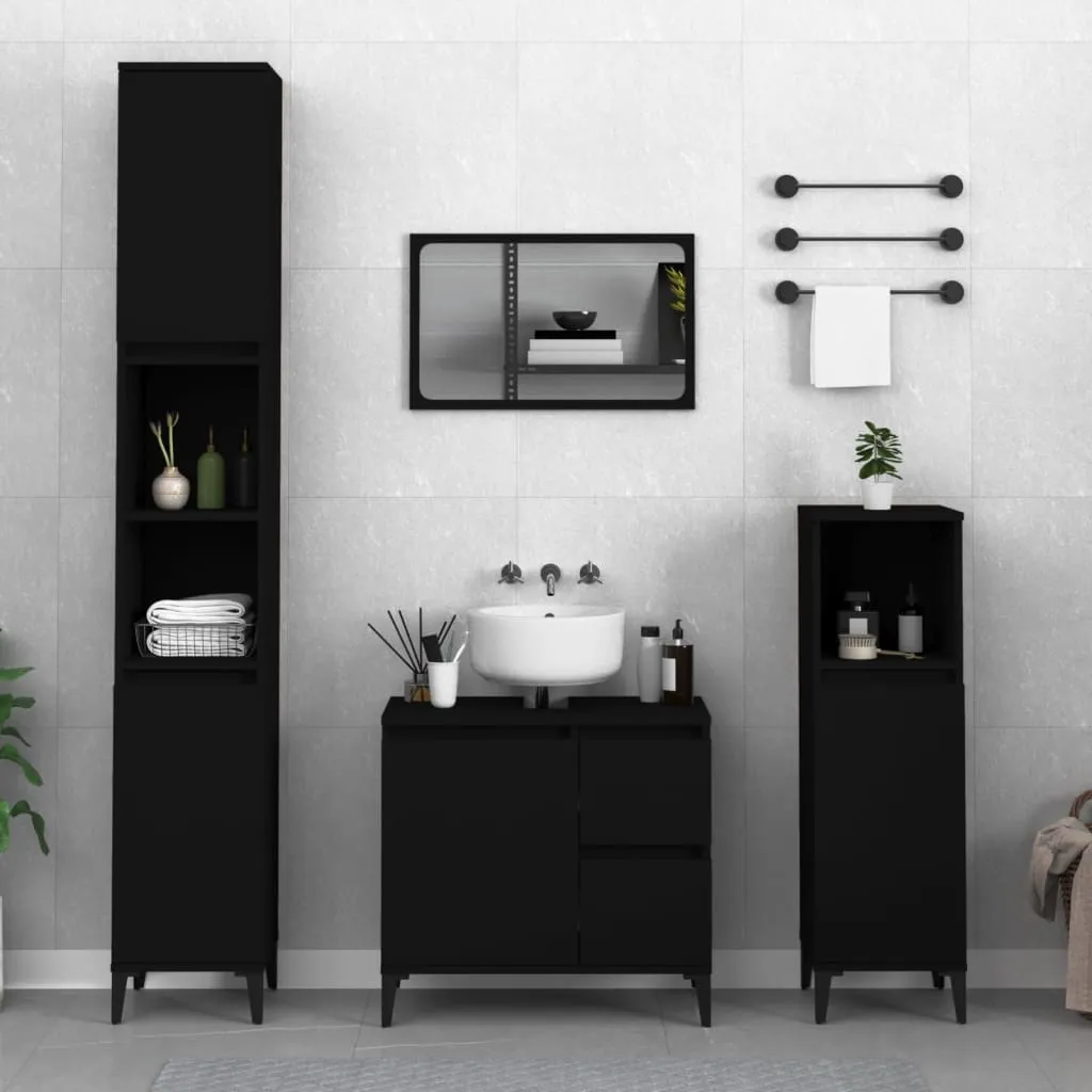 vidaXL Armadietto da Bagno Nero 30x30x190 cm in Legno Multistrato