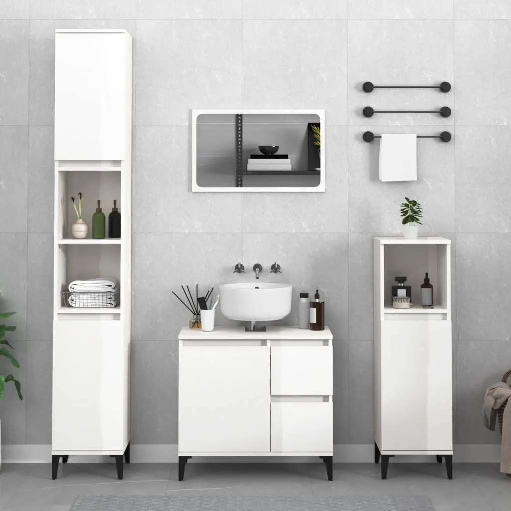 vidaXL Armadietto Bagno Bianco Lucido 30x30x190cm in Legno Multistrato