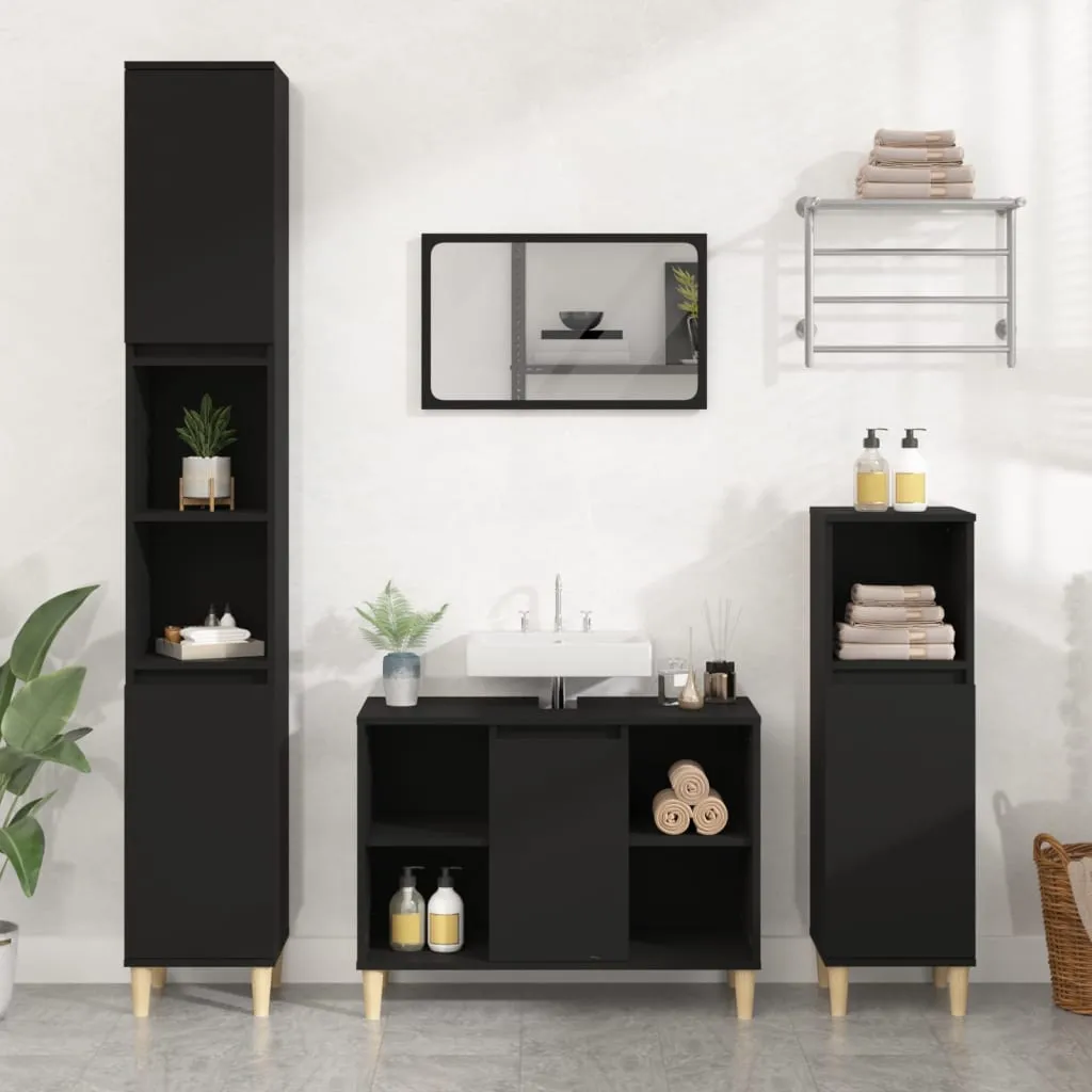 vidaXL Mobile Lavabo Nero 80x33x60 cm in Legno Multistrato