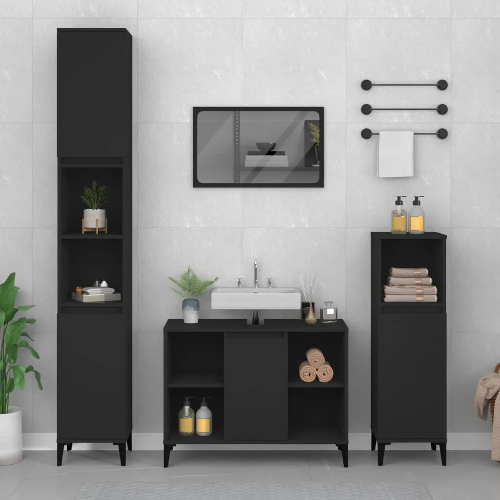 vidaXL Mobile Lavabo Nero 80x33x60 cm in Legno Multistrato