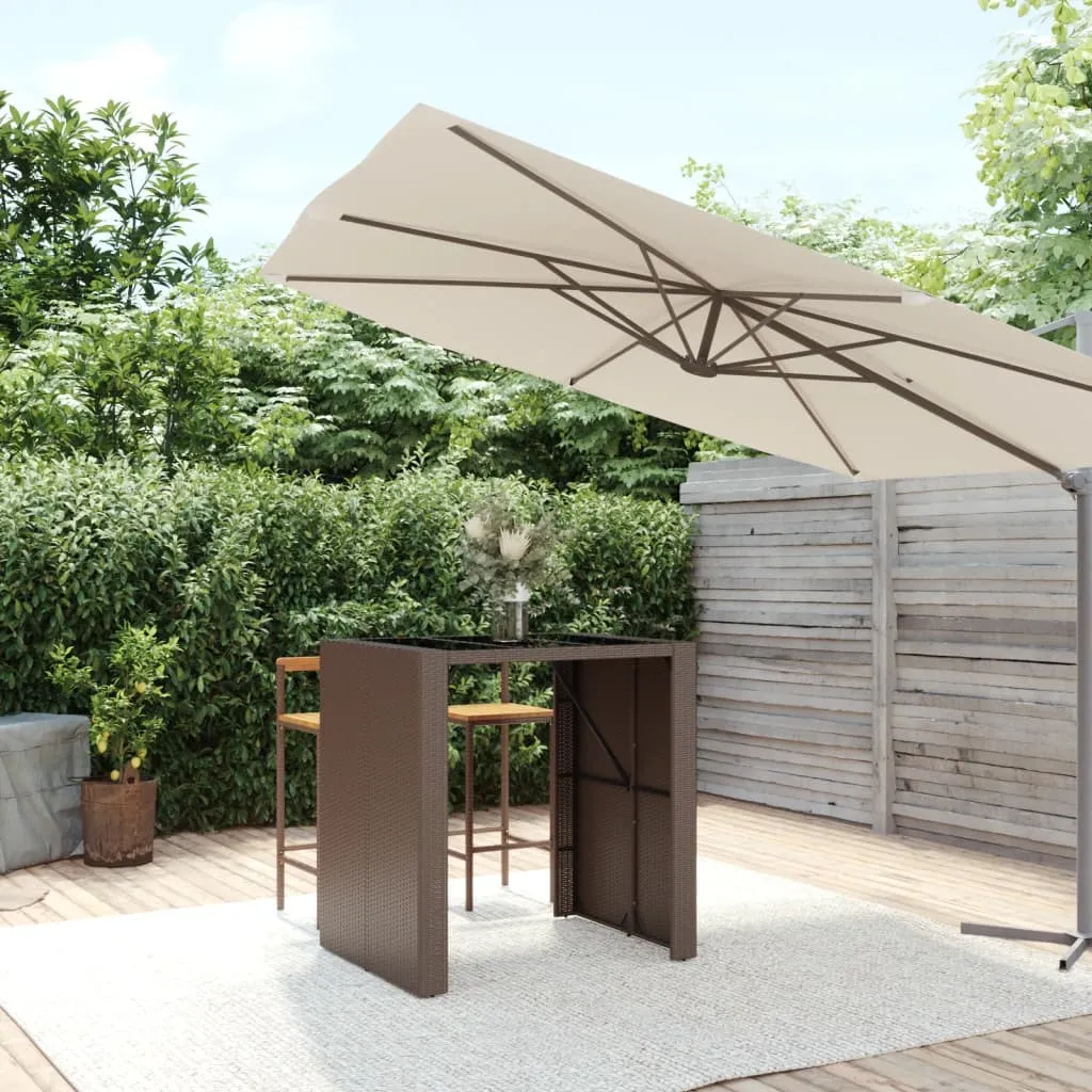 vidaXL Tavolo Bar con Piano in Vetro Marrone 105x80x110 cm Polyrattan