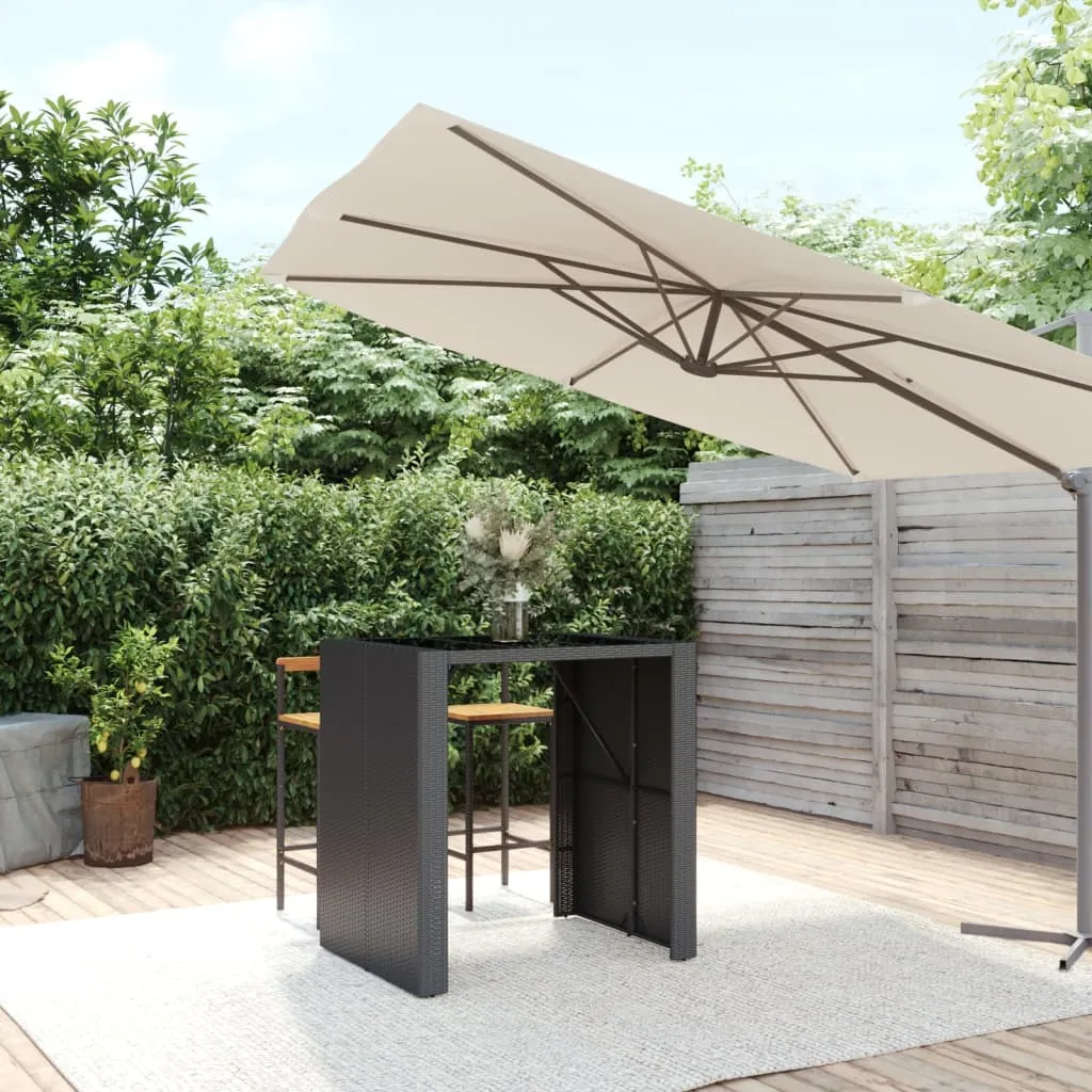 vidaXL Tavolo Bar con Piano in Vetro Nero 105x80x110 cm Polyrattan