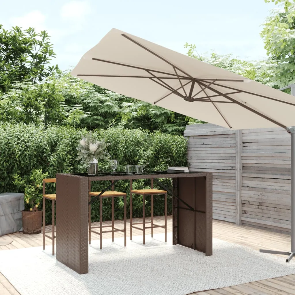 vidaXL Tavolo Bar con Piano in Vetro Marrone 185x80x110 cm Polyrattan