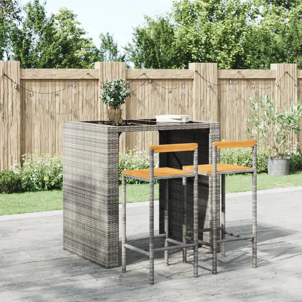 vidaXL Sgabelli da Bar 2pz Grigi Polyrattan e Legno Massello di Acacia