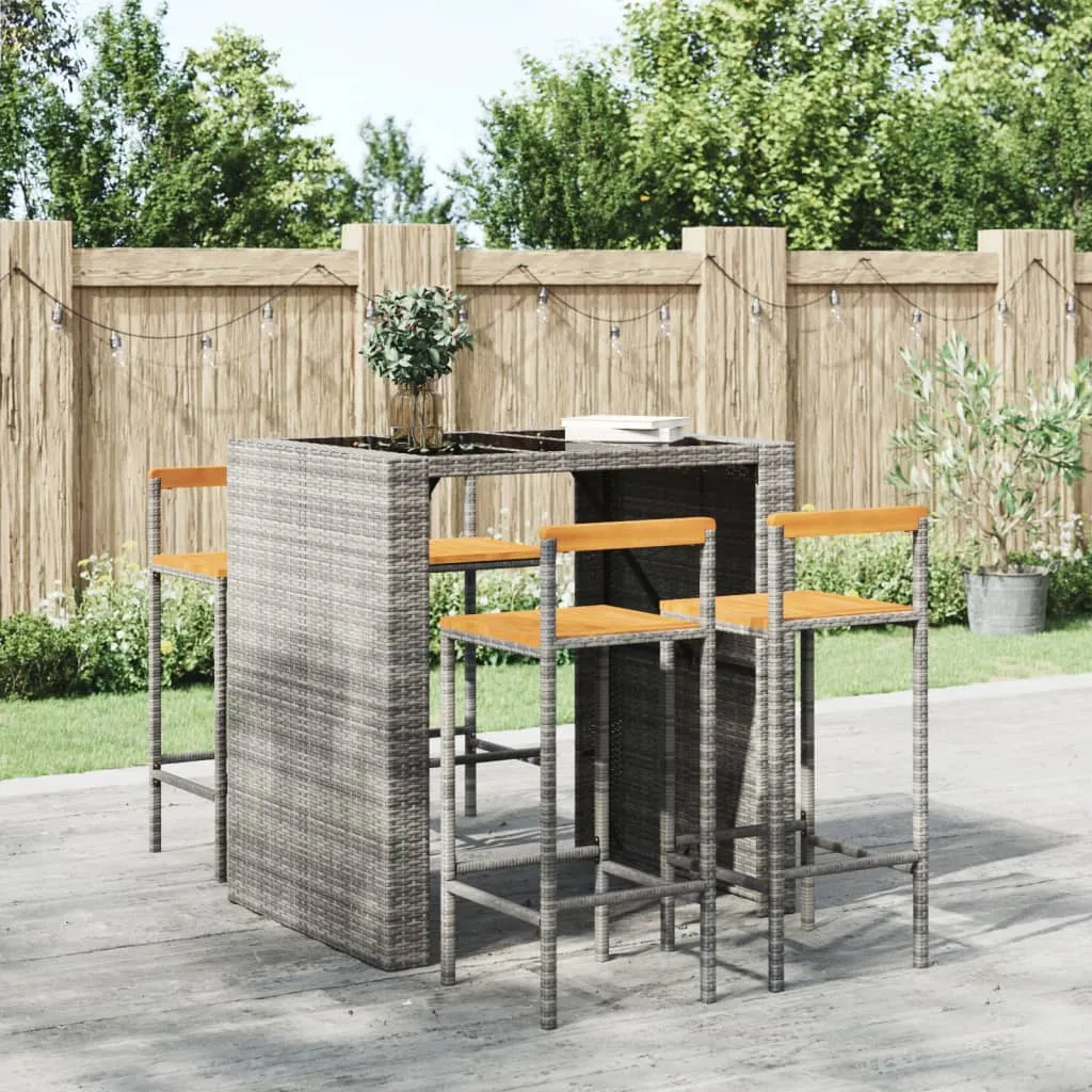 vidaXL Sgabelli da Bar 4pz Grigi Polyrattan e Legno Massello di Acacia