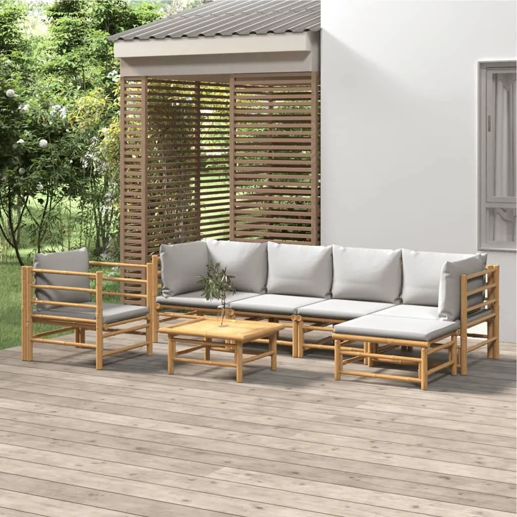 vidaXL Set Salotto da Giardino 7pz con Cuscini Grigio Chiaro Bambù