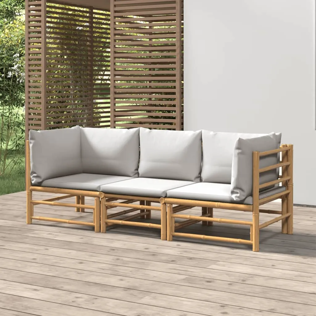 vidaXL Set Salotto da Giardino 3pz con Cuscini Grigio Chiaro Bambù