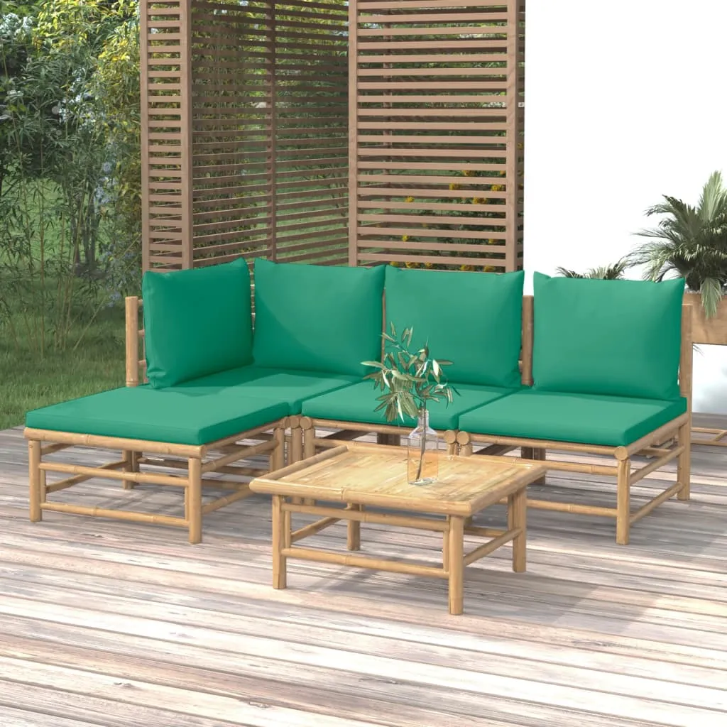 vidaXL Set Salotto da Giardino 5pz con Cuscini Verdi Bambù