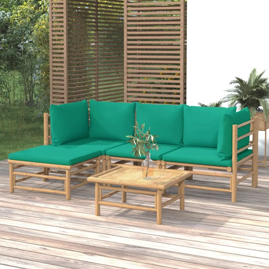 vidaXL Set Salotto da Giardino 5pz con Cuscini Verdi Bambù