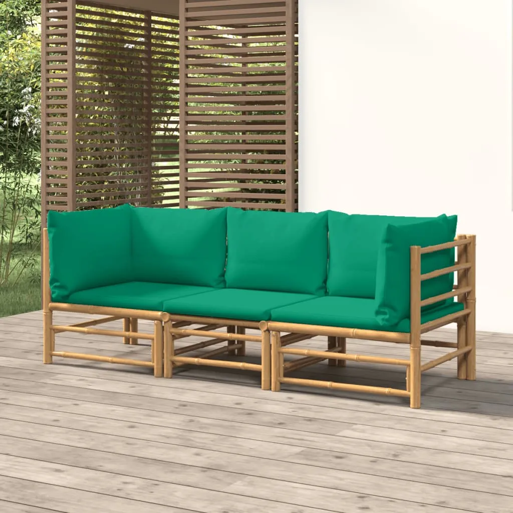 vidaXL Set Salotto da Giardino 3pz con Cuscini Verdi Bambù