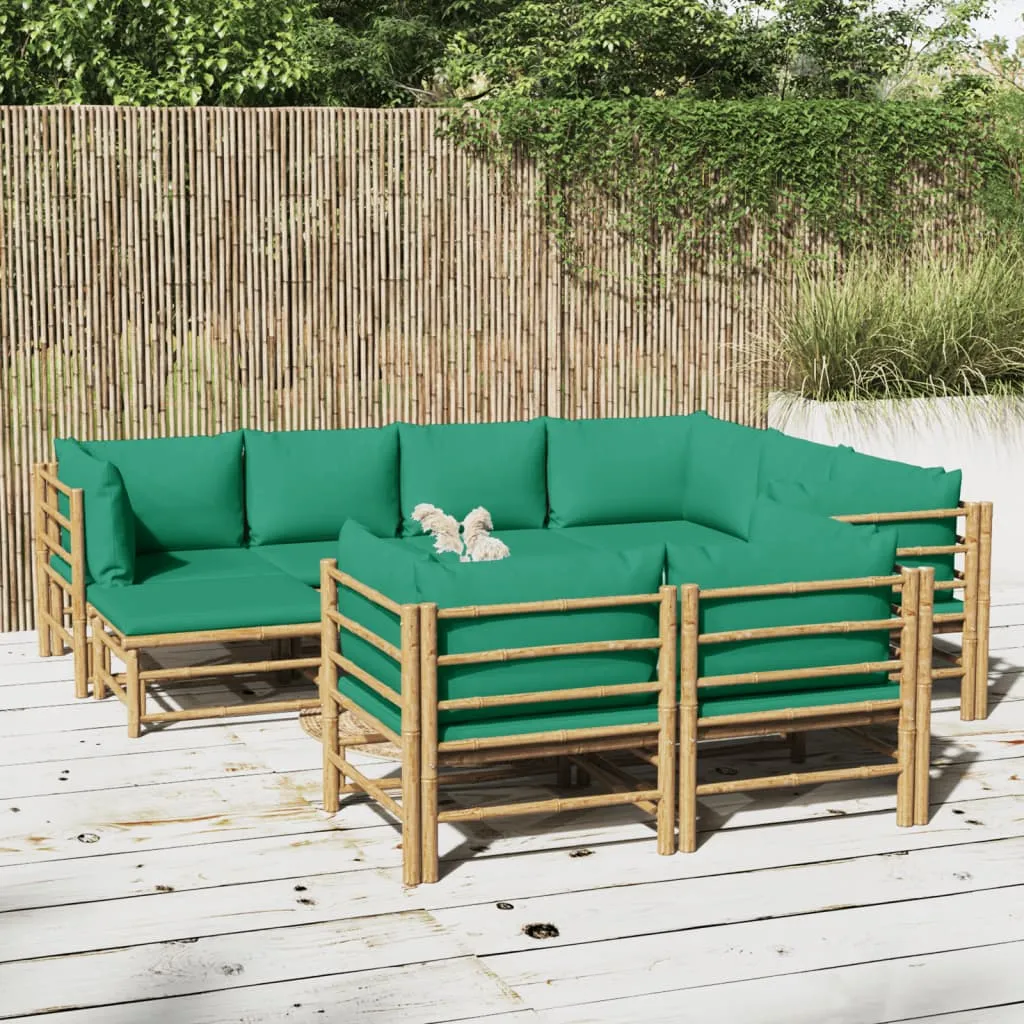 vidaXL Set Salotto da Giardino 10pz con Cuscini Verdi Bambù