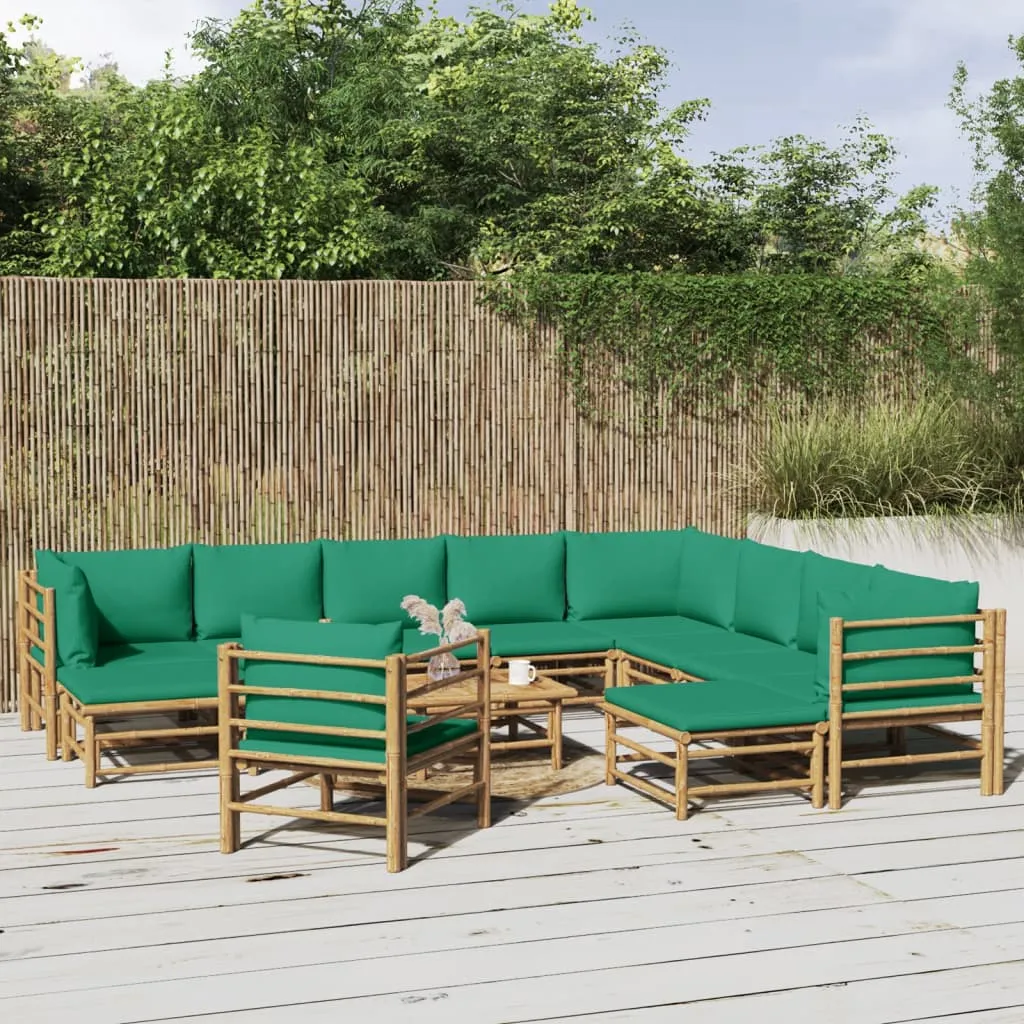 vidaXL Set Salotto da Giardino 12pz con Cuscini Verdi Bambù