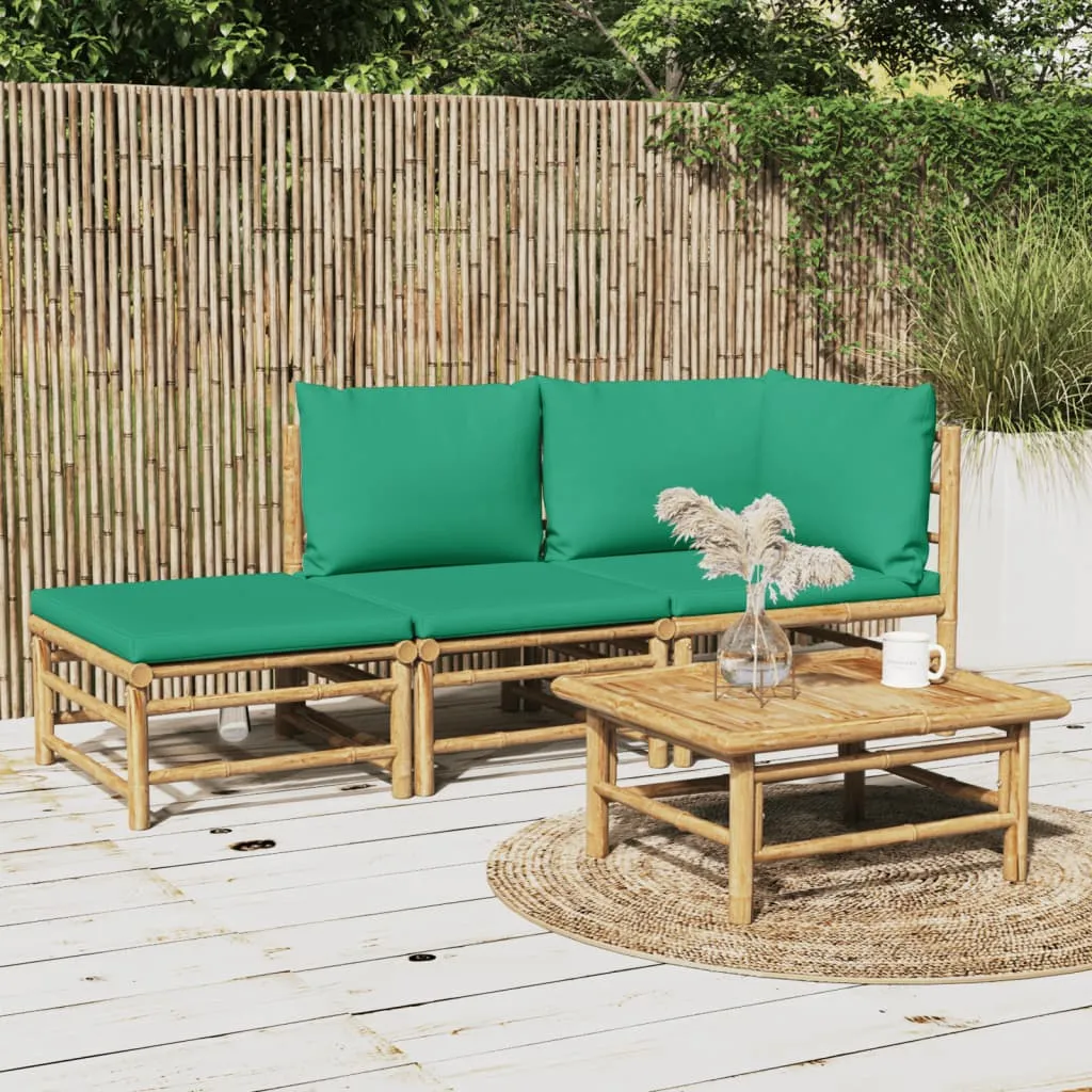 vidaXL Set Salotto da Giardino 3pz con Cuscini Verdi Bambù