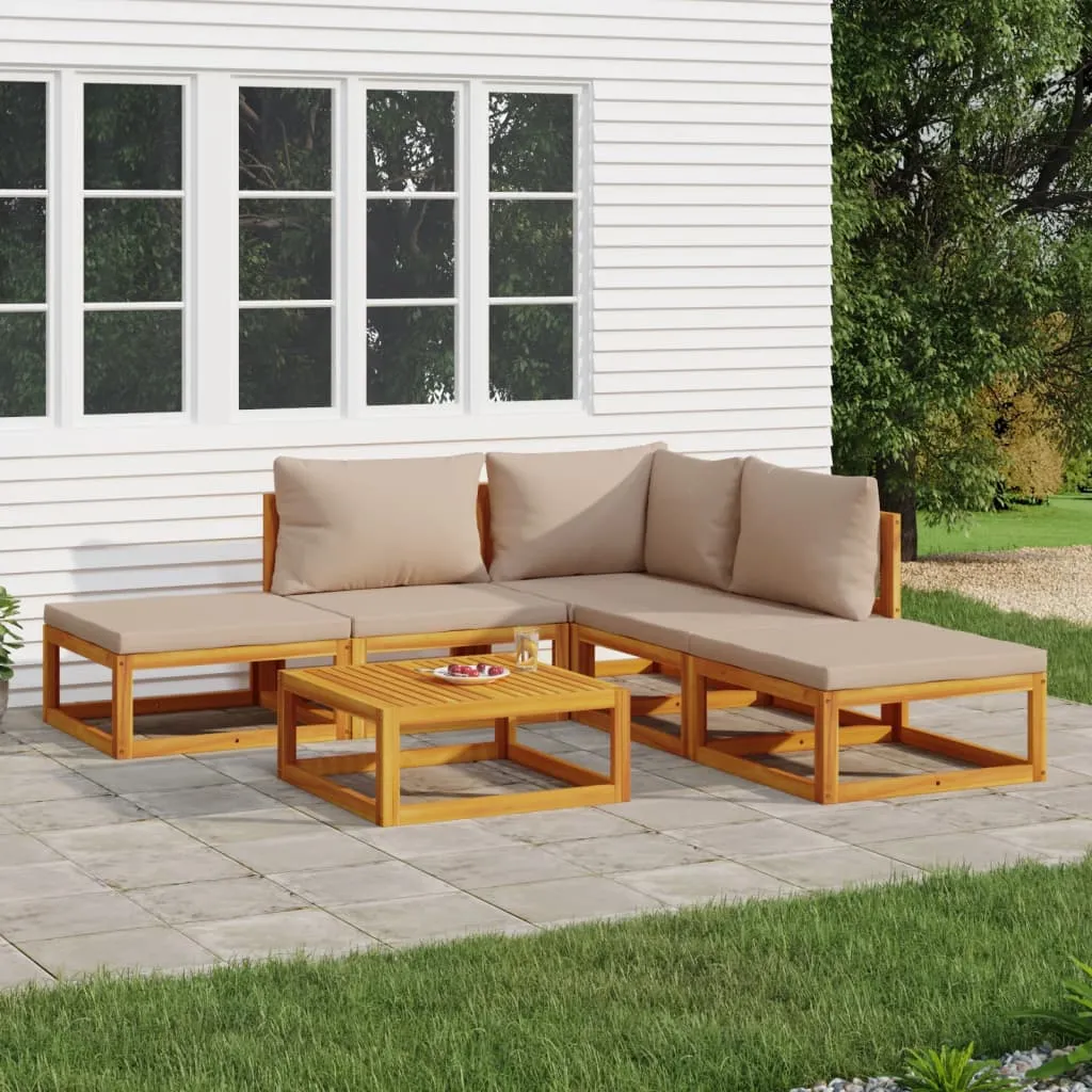 vidaXL Set Salotto da Giardino 6pz con Cuscini Tortora Legno Massello