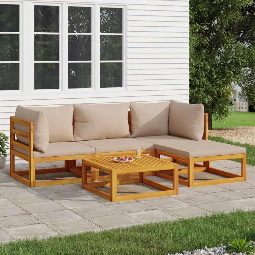 vidaXL Set Salotto da Giardino 5pz con Cuscini Tortora Legno Massello