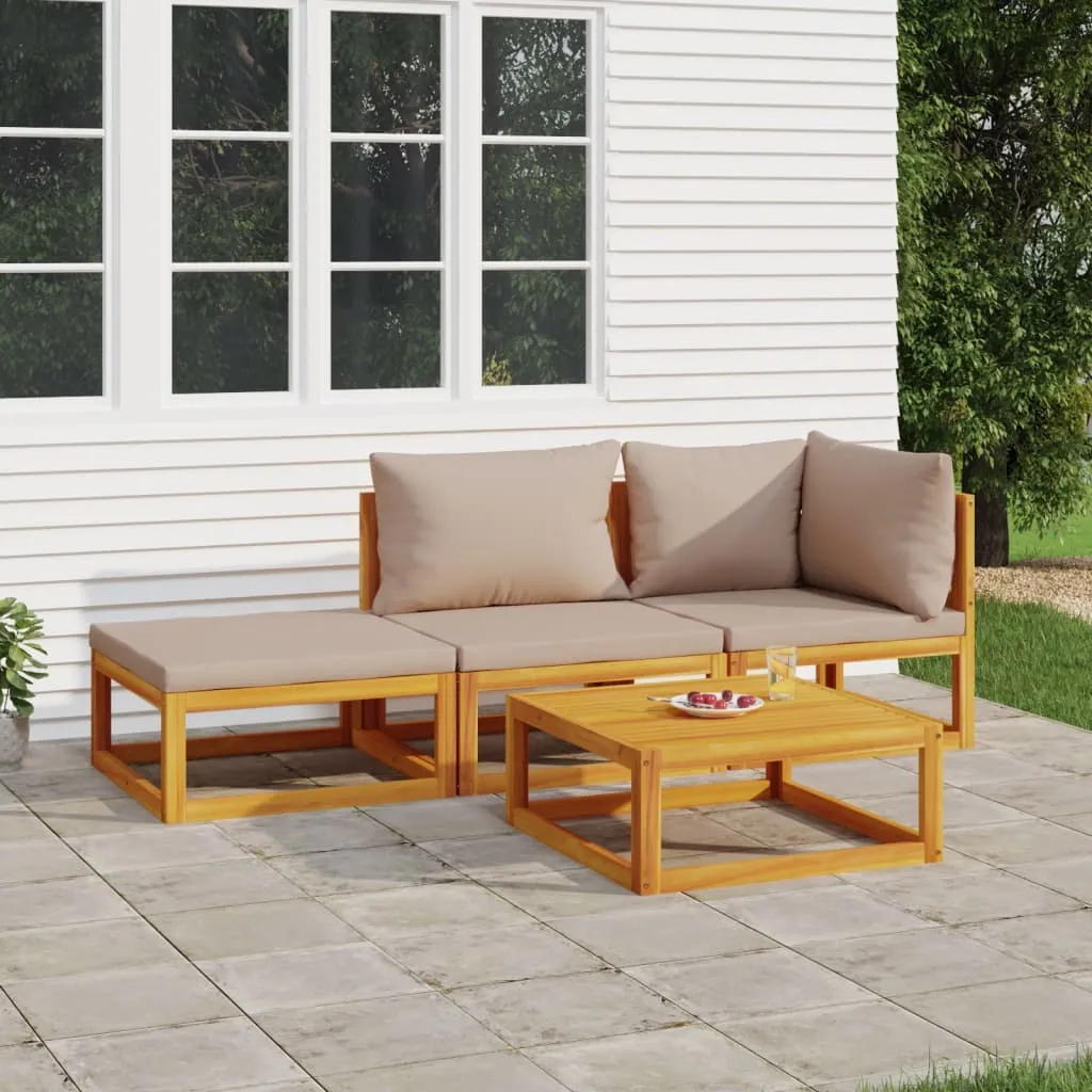 vidaXL Set Salotto da Giardino 4pz con Cuscini Tortora Legno Massello