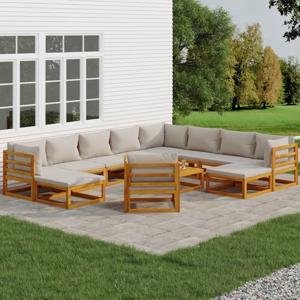 vidaXL Set Salotto Giardino 12pz Cuscini Grigio Chiaro Legno Massello