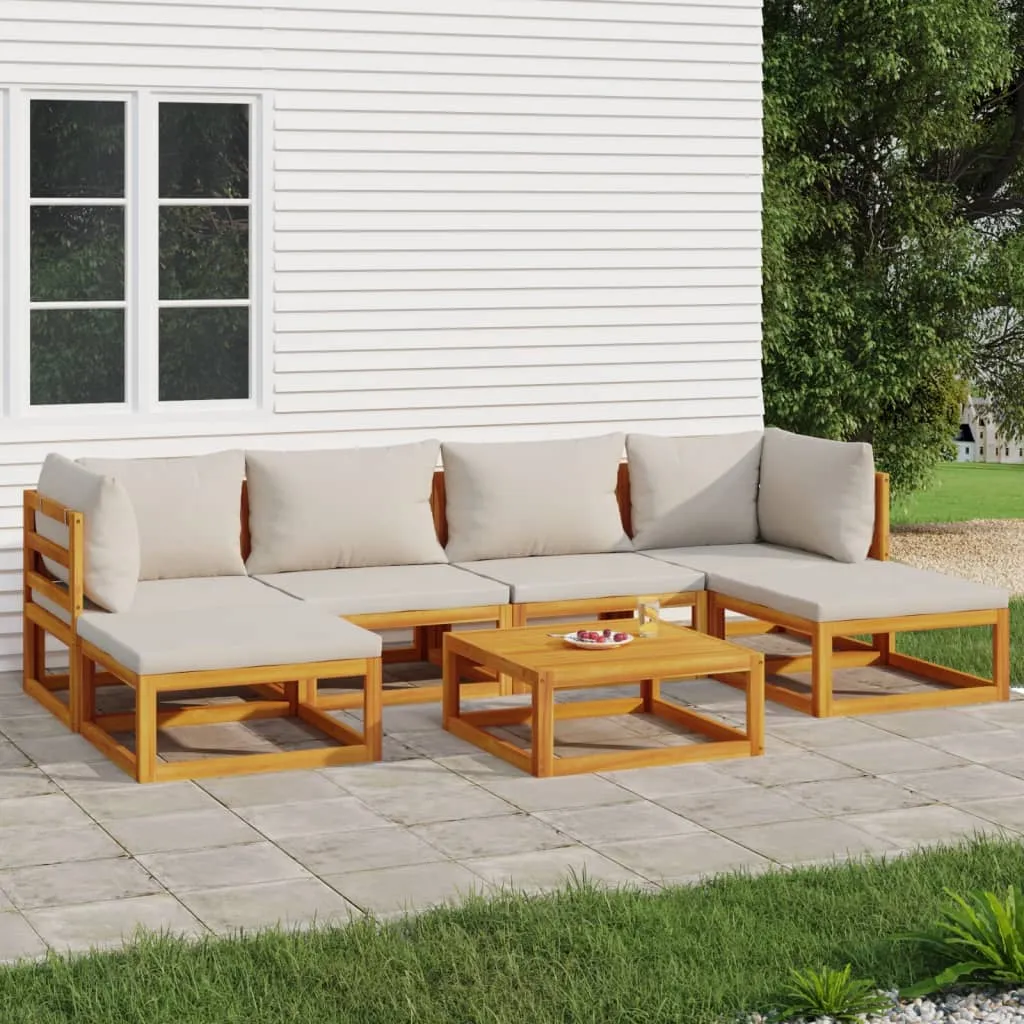 vidaXL Set Salotto Giardino 7pz Cuscini Grigio Chiaro Legno Massello