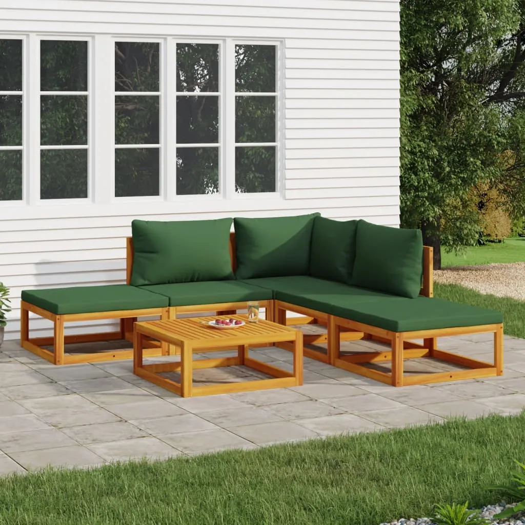 vidaXL Set Salotto da Giardino 6pz con Cuscini Verdi in Legno Massello