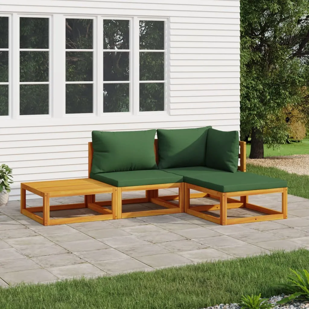 vidaXL Set Salotto da Giardino 4 pz con Cuscini Verdi Legno Massello