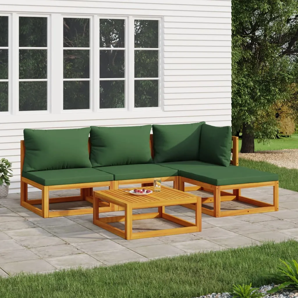 vidaXL Set Salotto da Giardino 5pz con Cuscini Verdi Legno Massello