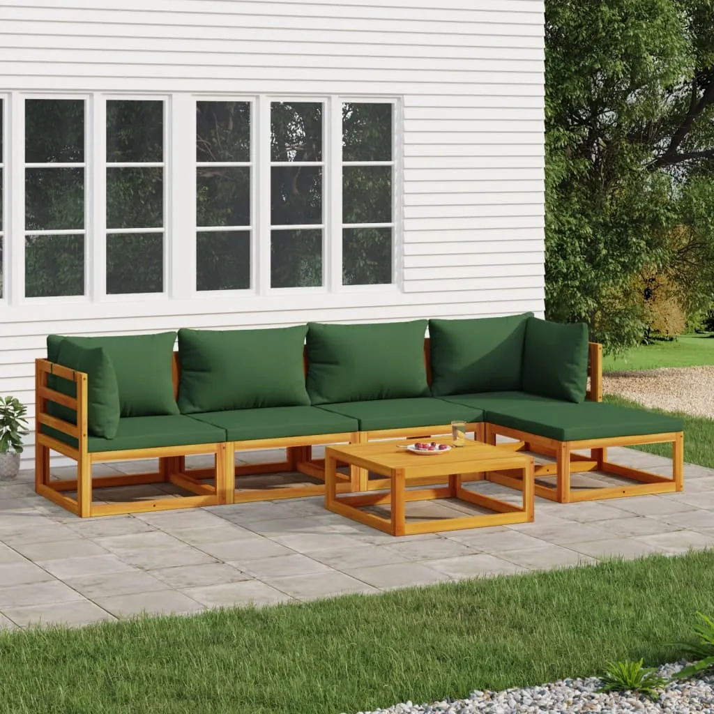 vidaXL Set Salotto da Giardino 6pz con Cuscini Verdi in Legno Massello