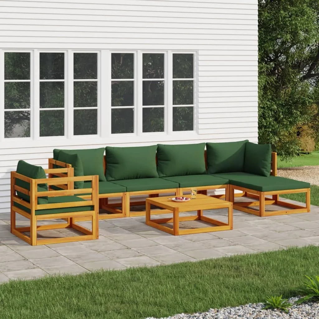 vidaXL Set Salotto da Giardino 7pz con Cuscini Verdi in Legno Massello