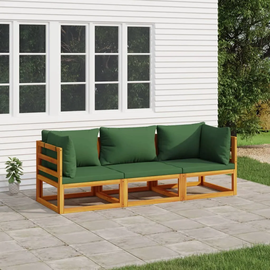 vidaXL Set Salotto da Giardino 3pz con Cuscini Verdi in Legno Massello