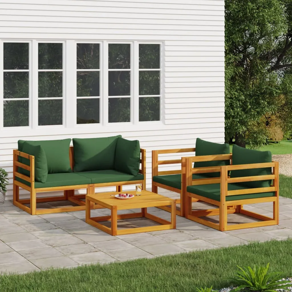 vidaXL Set Salotto da Giardino 5pz con Cuscini Verdi Legno Massello