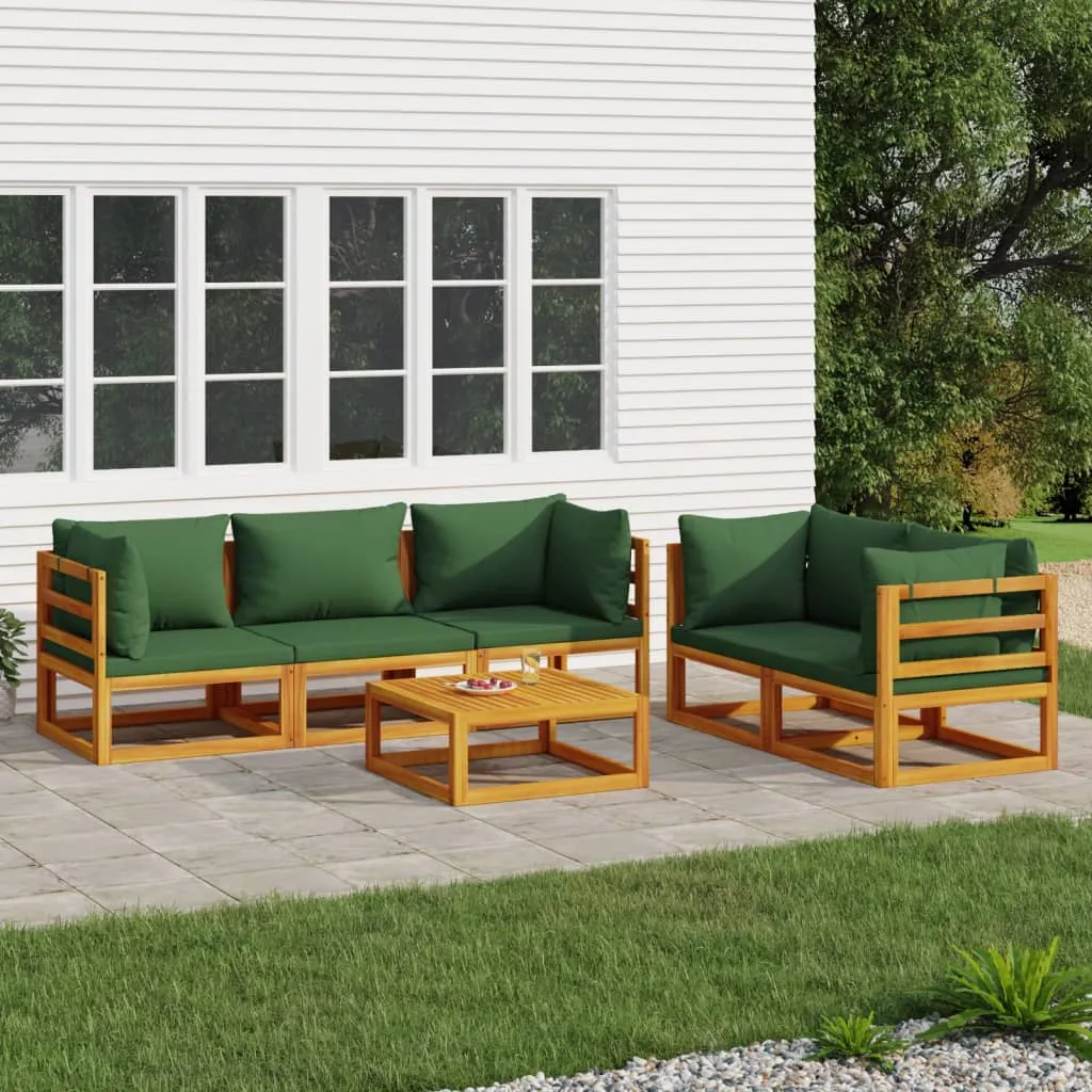 vidaXL Set Salotto da Giardino 6pz con Cuscini Verdi in Legno Massello