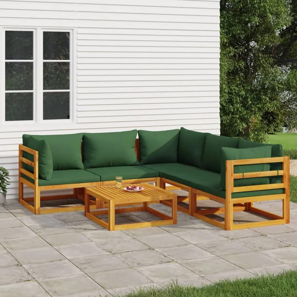 vidaXL Set Salotto da Giardino 6pz con Cuscini Verdi in Legno Massello