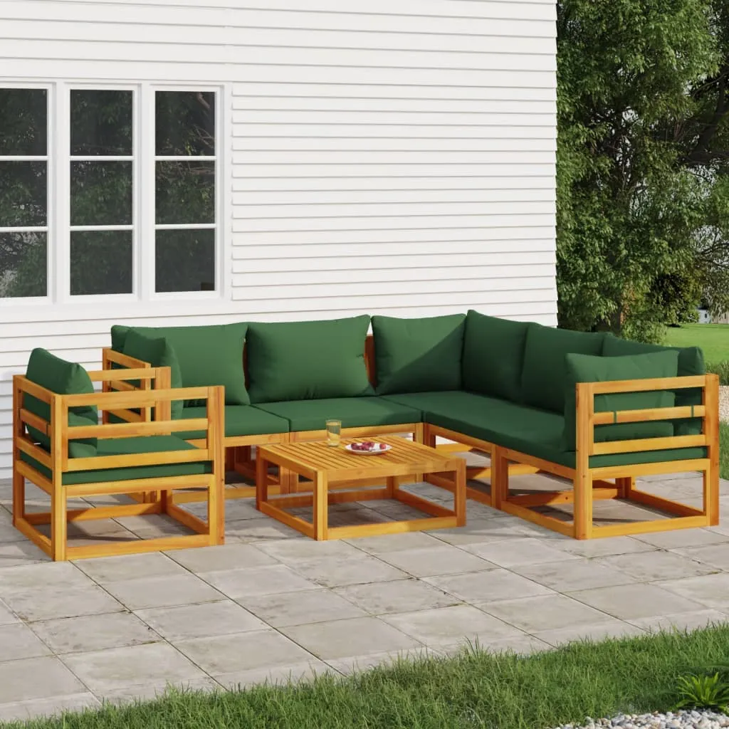 vidaXL Set Salotto da Giardino 7pz con Cuscini Verdi in Legno Massello