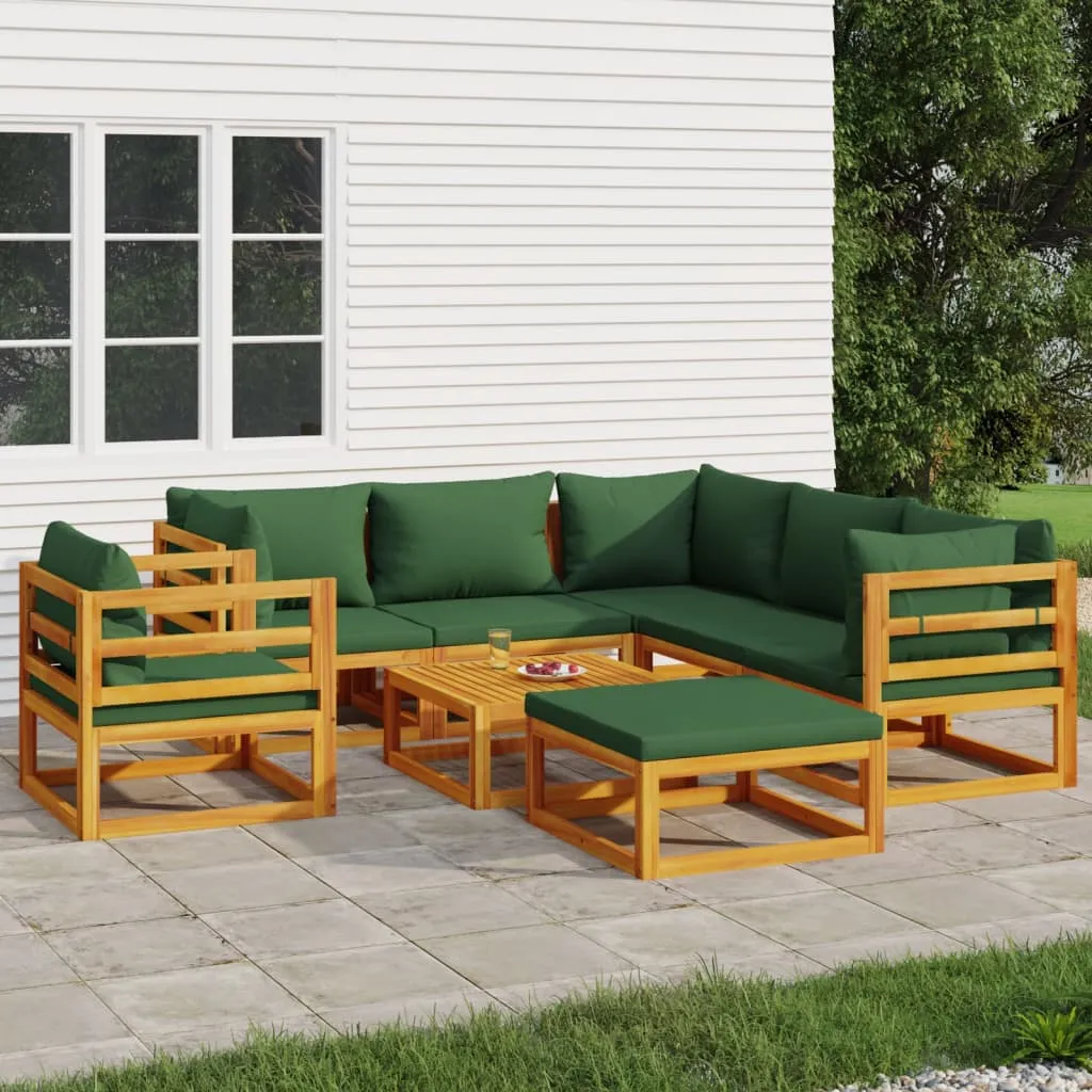 vidaXL Set Salotto da Giardino 8pz con Cuscini Verdi in Legno Massello