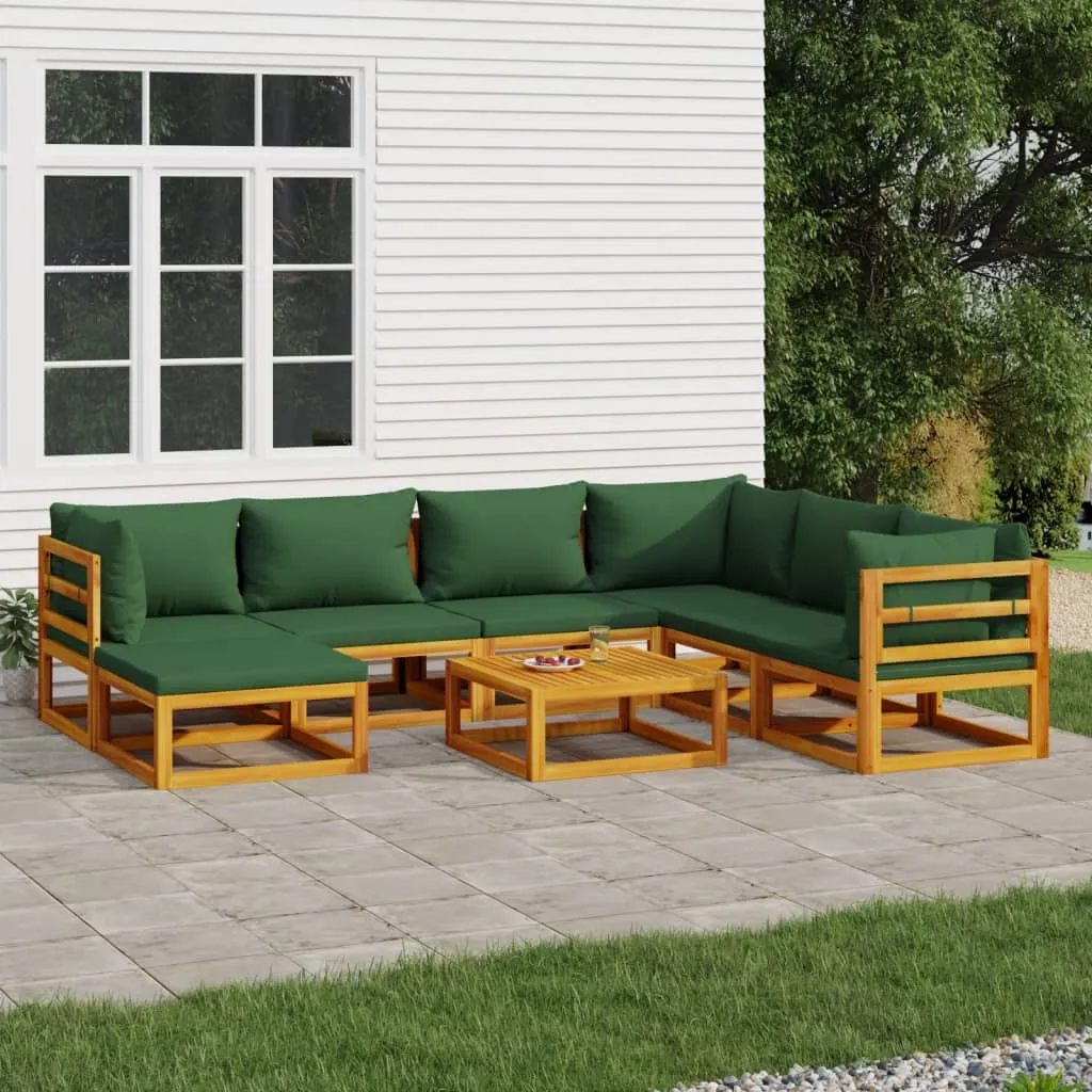 vidaXL Set Salotto da Giardino 8pz con Cuscini Verdi in Legno Massello