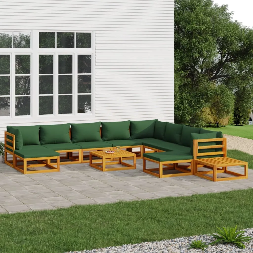 vidaXL Set Salotto da Giardino 12pz con Cuscini Verdi Legno Massello