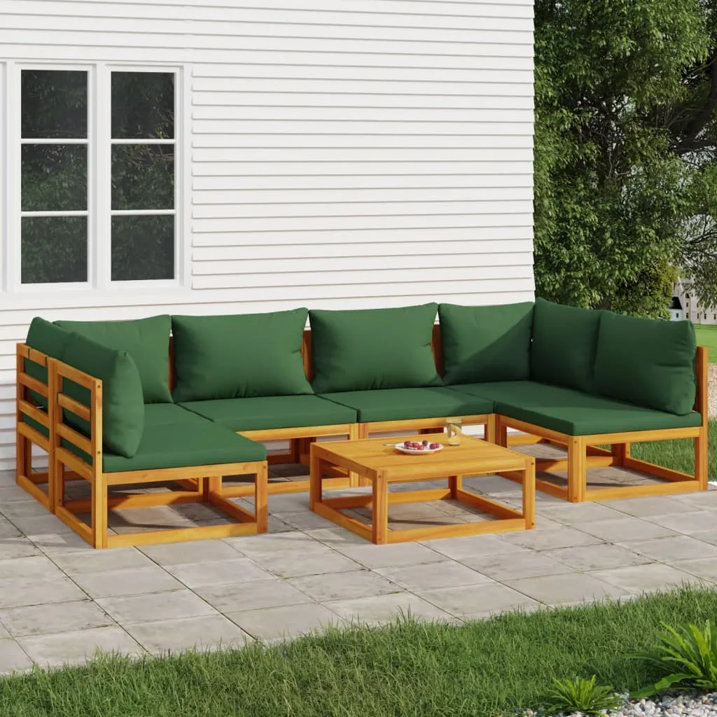 vidaXL Set Salotto da Giardino 7pz con Cuscini Verdi in Legno Massello