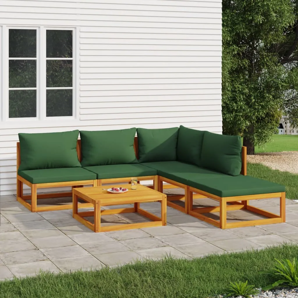 vidaXL Set Salotto da Giardino 6pz con Cuscini Verdi in Legno Massello